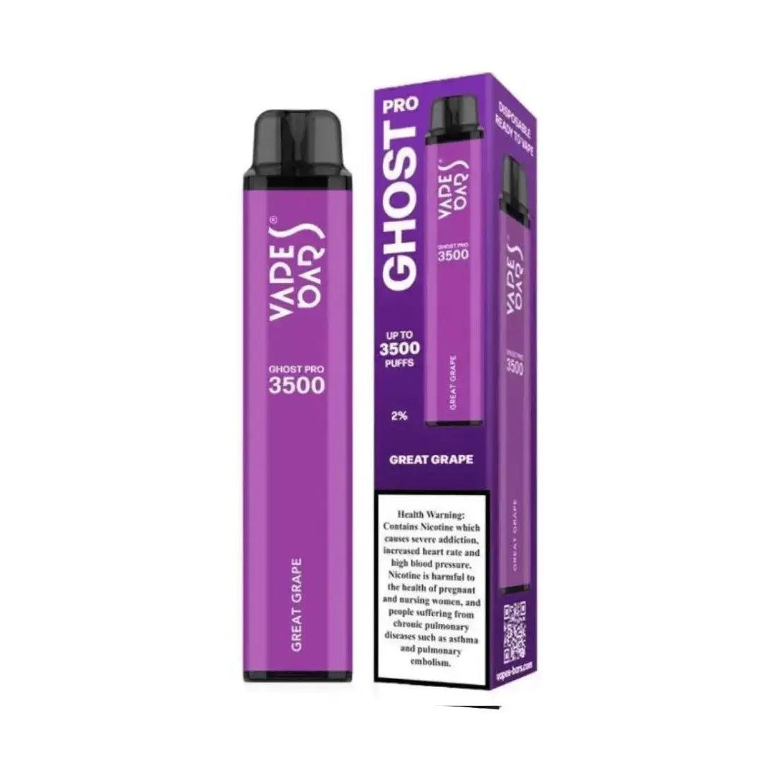 Purple vape device and packaging with 'Vapes Bars' branding on a white background, Great Grape Flavor. Order now and avail 20% Discount!