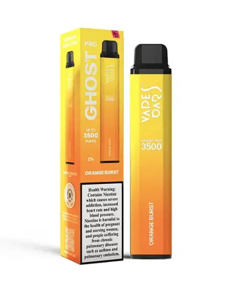 Ghost Pro vape device and packaging with 'Orange Burst' flavor on a white background. Order Now and avail our  20% Discount!