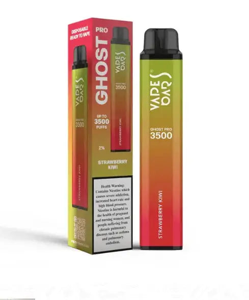Vape device and packaging with 'Ghost Pro' branding on a white background, Strawberry Kiwi flavor. Order Now and avail our 20% Discount!