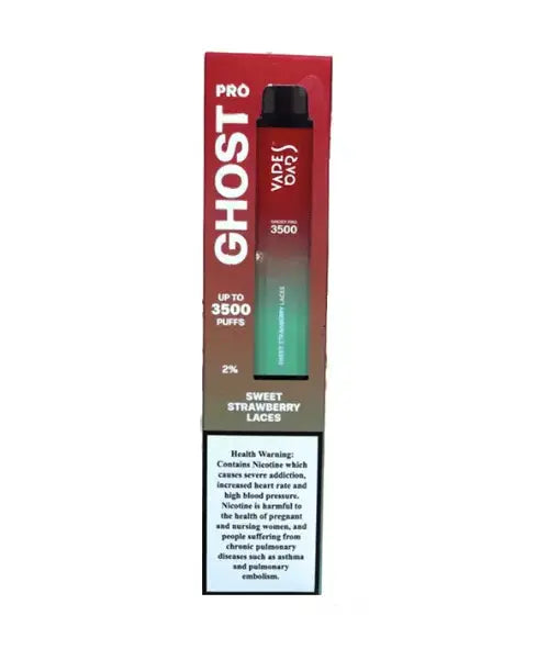 Ghost Pro vape device packaging with red and white design on a white background, Strawberry Laces Flavor. Order Now and avail our 20% Discount!