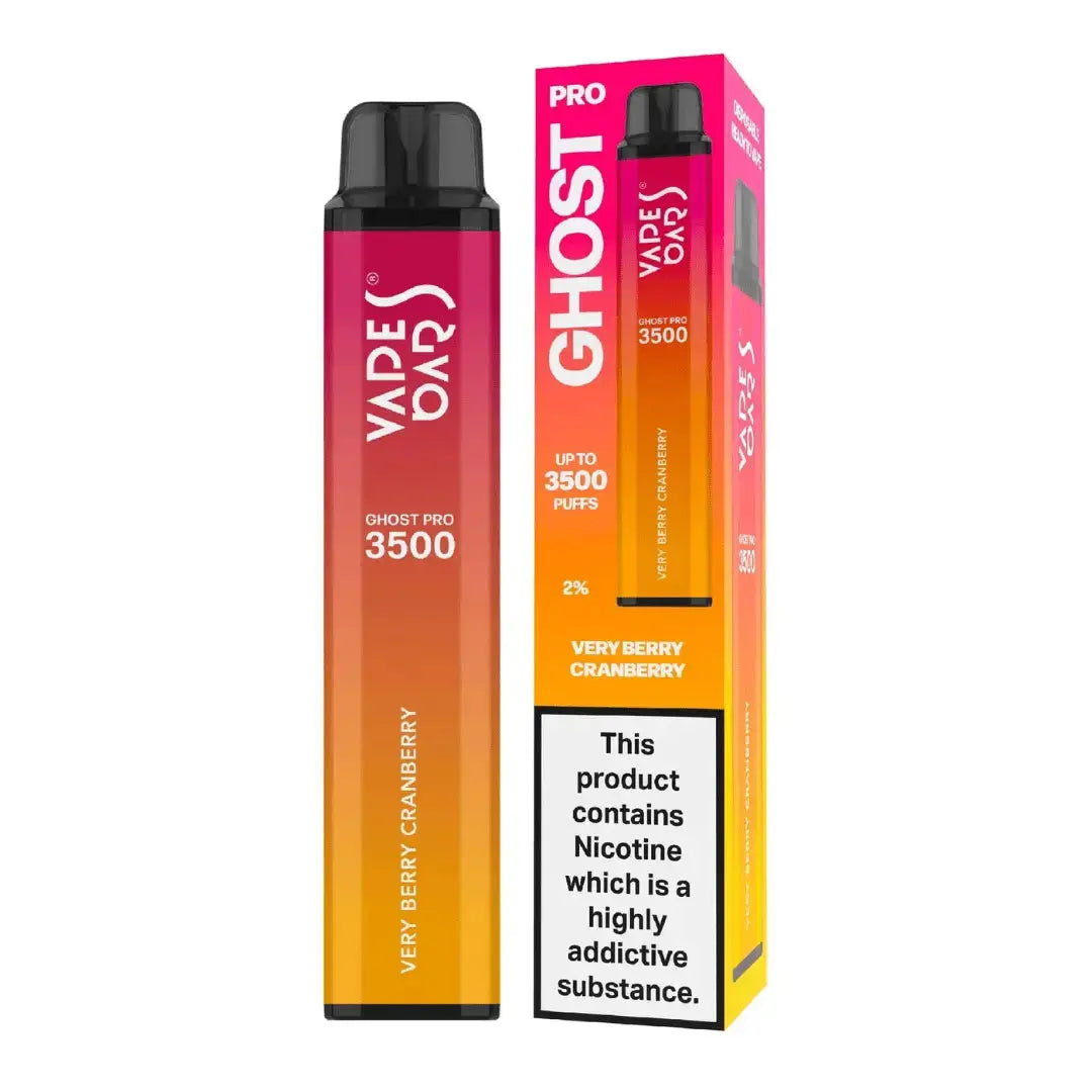 Ghost vape device and packaging with 'Very Berry Cranberry' flavor on a white background. Order Now and avail 20% Discount!