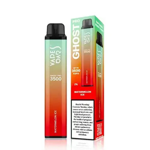 Ghost Pro vape device and packaging with watermelon ice flavor on a white background. Order Now and avail our  20% OFF!