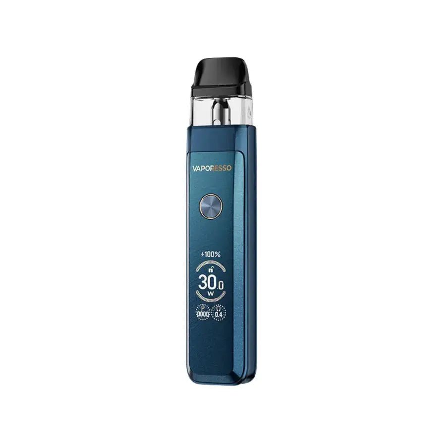 Blue vape device with 'Vaporesso' branding on a white background. Order Now
