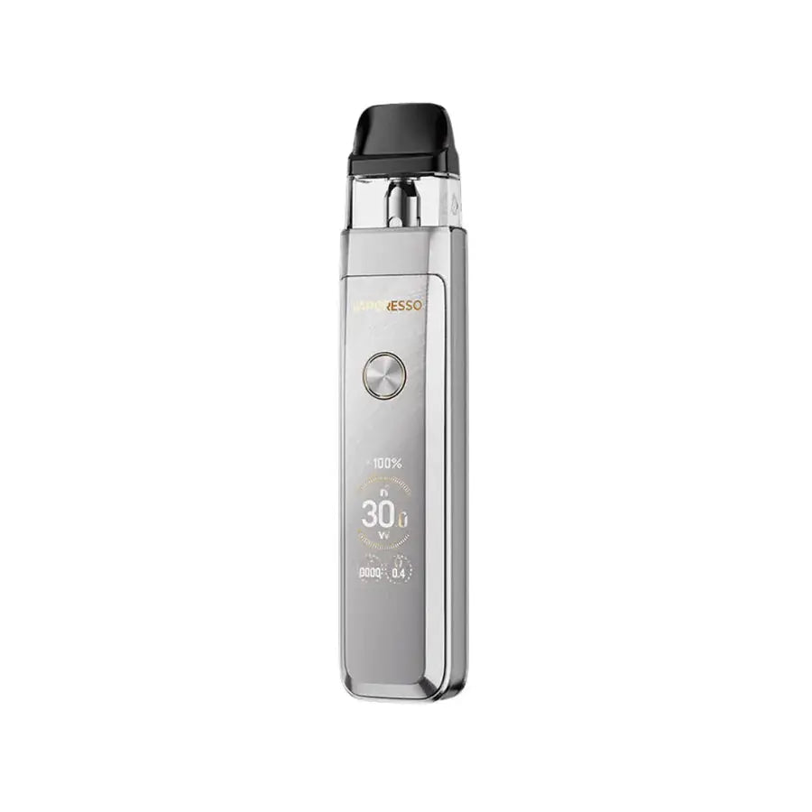 Silver vape device with brand logo on a white background. Order Now
