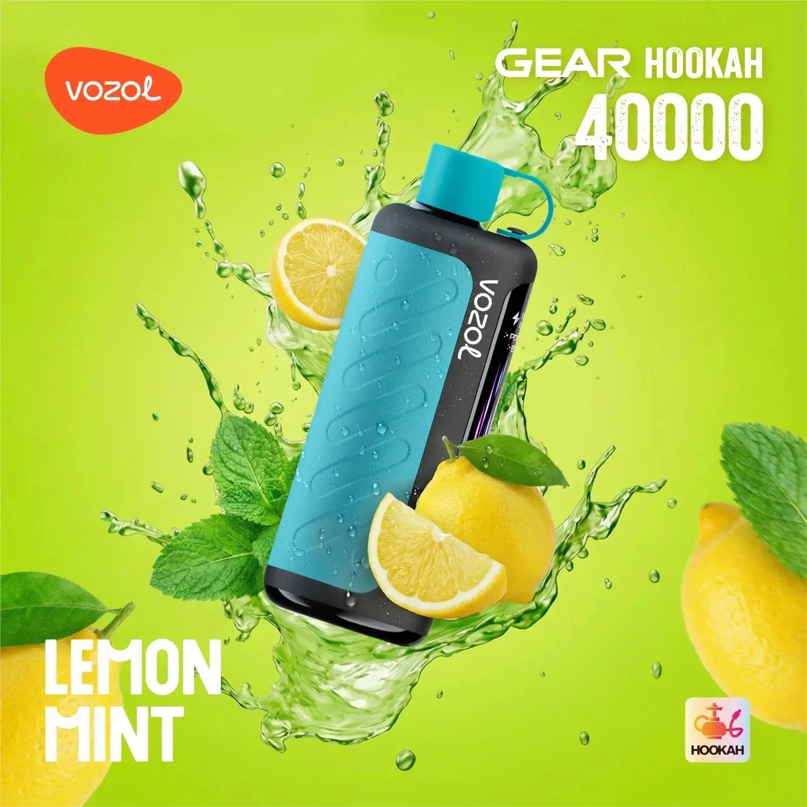 VOZOL Gear Hookah 40000 with lemon and mint on a green background. ORDER NOW AND GET 20% OFF / wevape.net