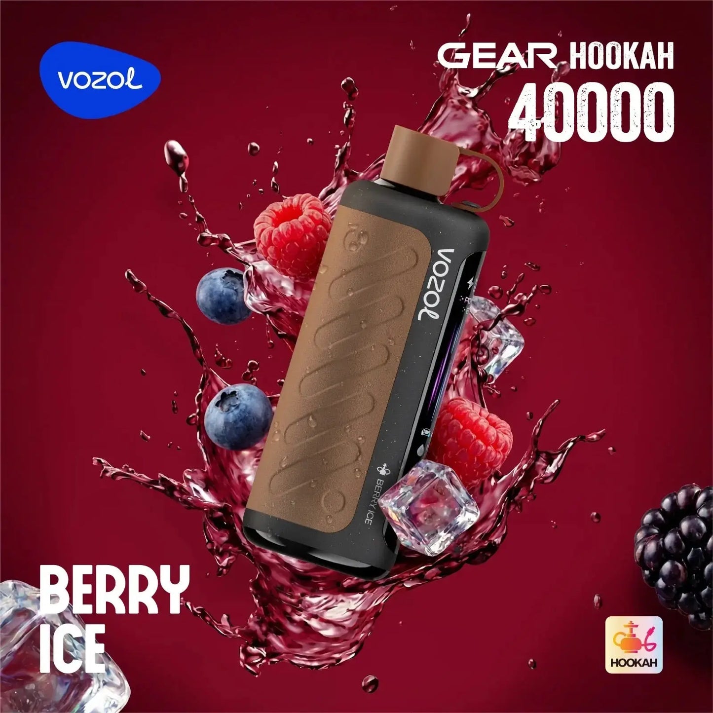 VOZOL Gear Hookah 40000 with berries and ice on a red background. ORDER NOW AND GET 20% OFF / wevape.net
