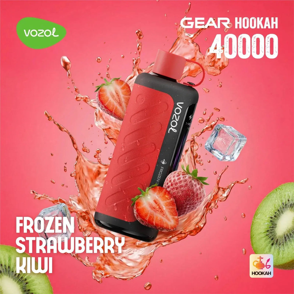 VOZOL Gear Hookah 40000 with frozen strawberry kiwi flavor on a pink background. ORDER NOW AND GET 20% OFF / wevape.net