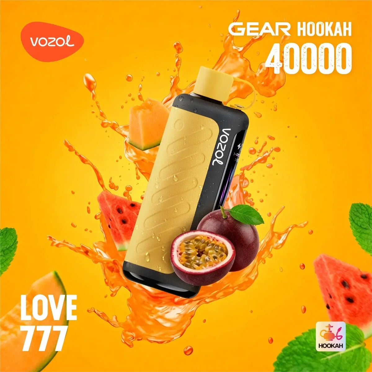 VOZOL Gear Hookah 40000 with fruit elements on a vibrant yellow background. ORDER NOW AND GET 20% OFF / wevape.net