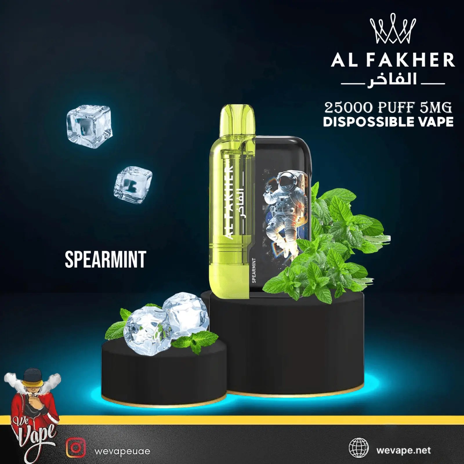 Al Fakher disposable vape with spearmint flavor on a dark background