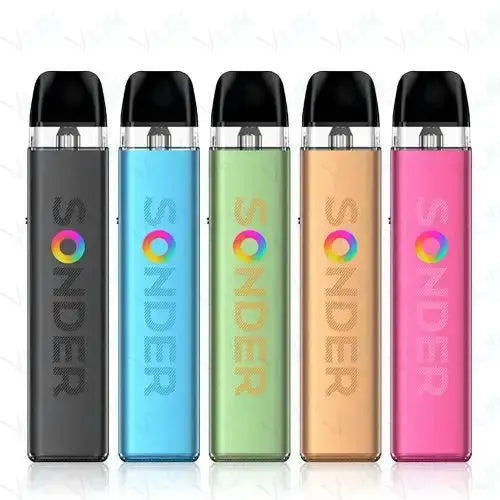 Five Sonder q2 vape devices in different colors on a white background