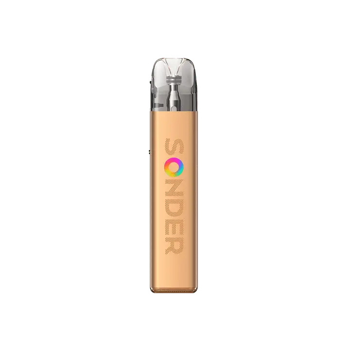 Sonder q2 vape device with a rose gold finish on a green background