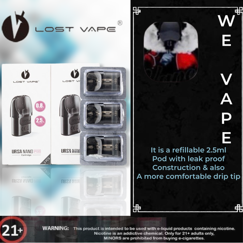 Ursa Pod Cartridge By Lost Vape - It is a refillable 2.5ml Pod with leak proof Construction & also A more comfortable drip tip