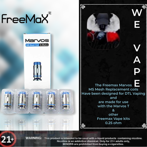 The Freemax Marvos MS Mesh Replacement coils Have been designed for DTL Vaping and are made for use with the Marvos T & other Freemax Vape kits 0.25 ohm