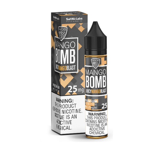 Mango Bomb by VGOD (Saltnic) packaging in white background - wevape