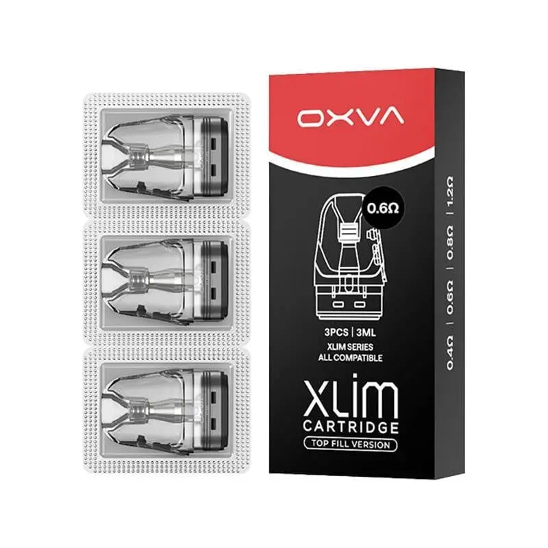 OXVA XLim cartridge packaging with three cartridges in a clear holder and branded box. Order Now and get FREE Delivery