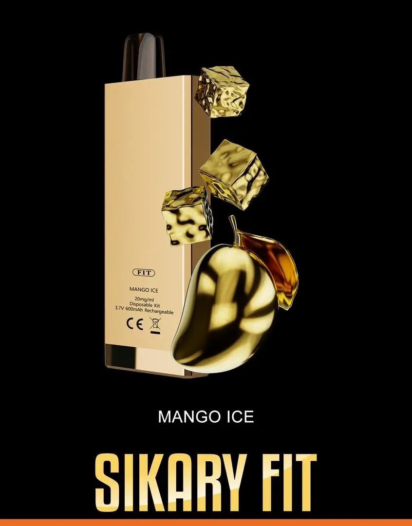 Sikary Fit Mango Ice vape device with gold accents on a black background. ORDER NOW