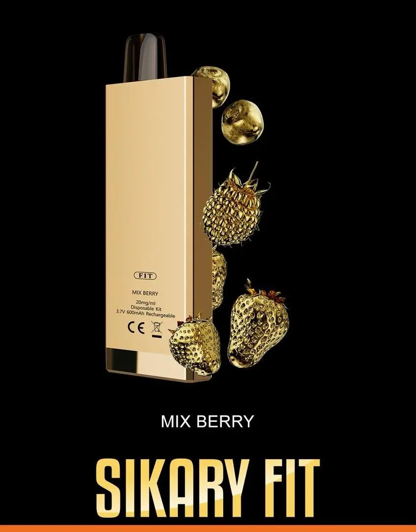 Sikary Fit vape device with gold strawberry decorations on a black background. Order NOW