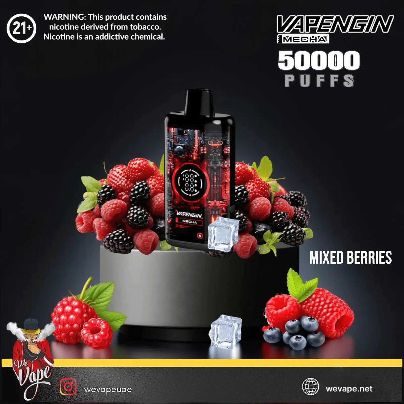 Vapengin vape device with mixed berries on a dark background. Order Now