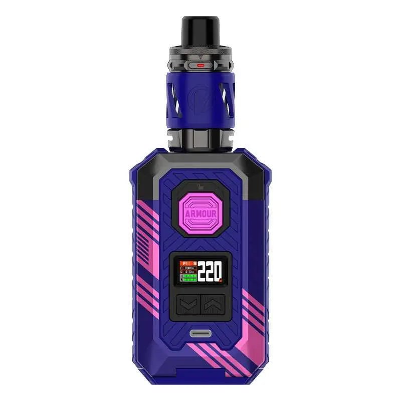 Vaping device with blue and pink design on a white background. Order Now
