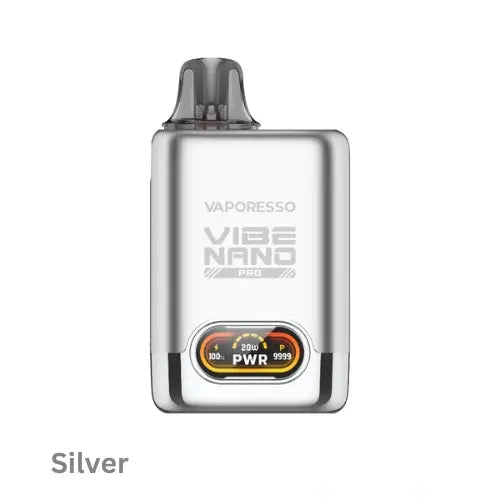 Silver Vaporesso Vibe Nano Pro device on a white background. Order Now
