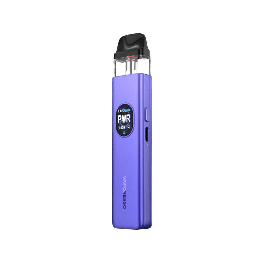 Purple vape device with visible brand logo on a white background. Order Now