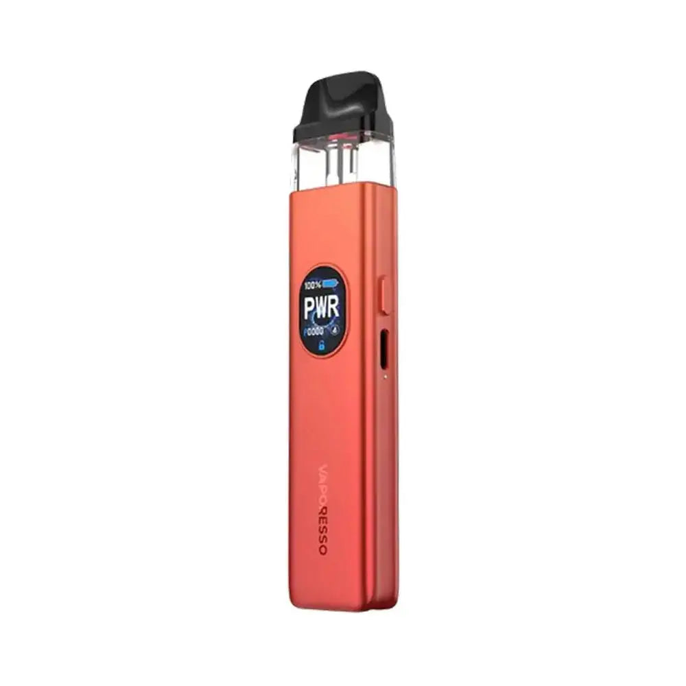 Red vape device with 'PWR' label on a white background. Order Now