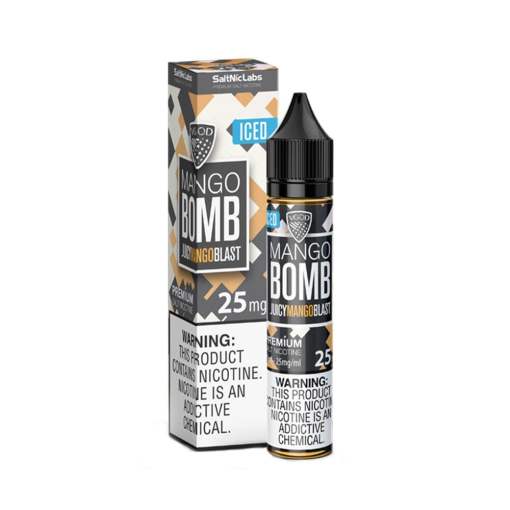 Mango Bomb Iced Saltnic e-liquid bottle - A tropical paradise with a menthol twist.