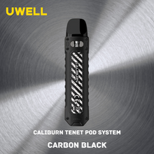 Load image into Gallery viewer, The Caliburn Tenet Pod System in Carbon Black combines sleek aesthetics with exceptional performance. Enjoy a premium vaping experience with style.
