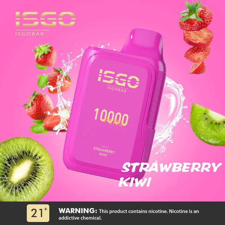  ISGO BAR 10000 Puffs - Indulge in the perfect harmony of sweet strawberries and tangy kiwis. Experience the delightful fusion of flavors with Strawberry Kiwi. Elevate your vaping journey with this refreshing combination now!