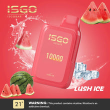 Load image into Gallery viewer, ISGO BAR 10000 Puffs - Immerse yourself in the cool and invigorating flavor of Lush Ice. Experience a refreshing and icy vaping sensation with every puff. Elevate your vaping experience now!
