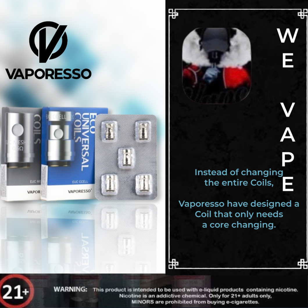 Eco Universal Coil By Vaporesso- Instead of changing the entire Coilw, Vaporesso have designed a Coil that only needs a core changing.