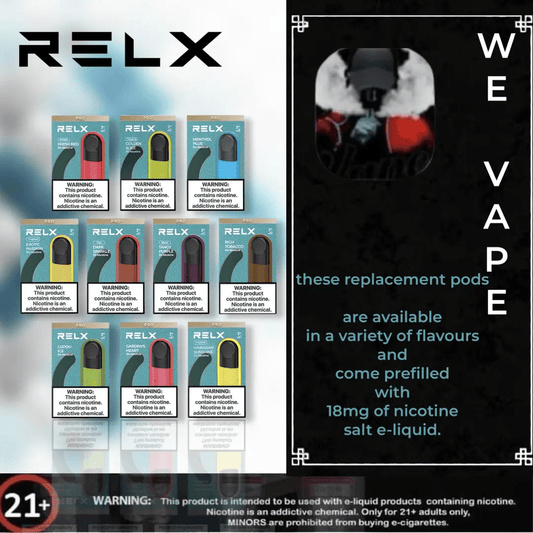 The vibrant and stylish appearance of Relx Flavored Pods: Elegant and eye-catching Relx Flavored Pods, adding a touch of sophistication to your vaping setup.